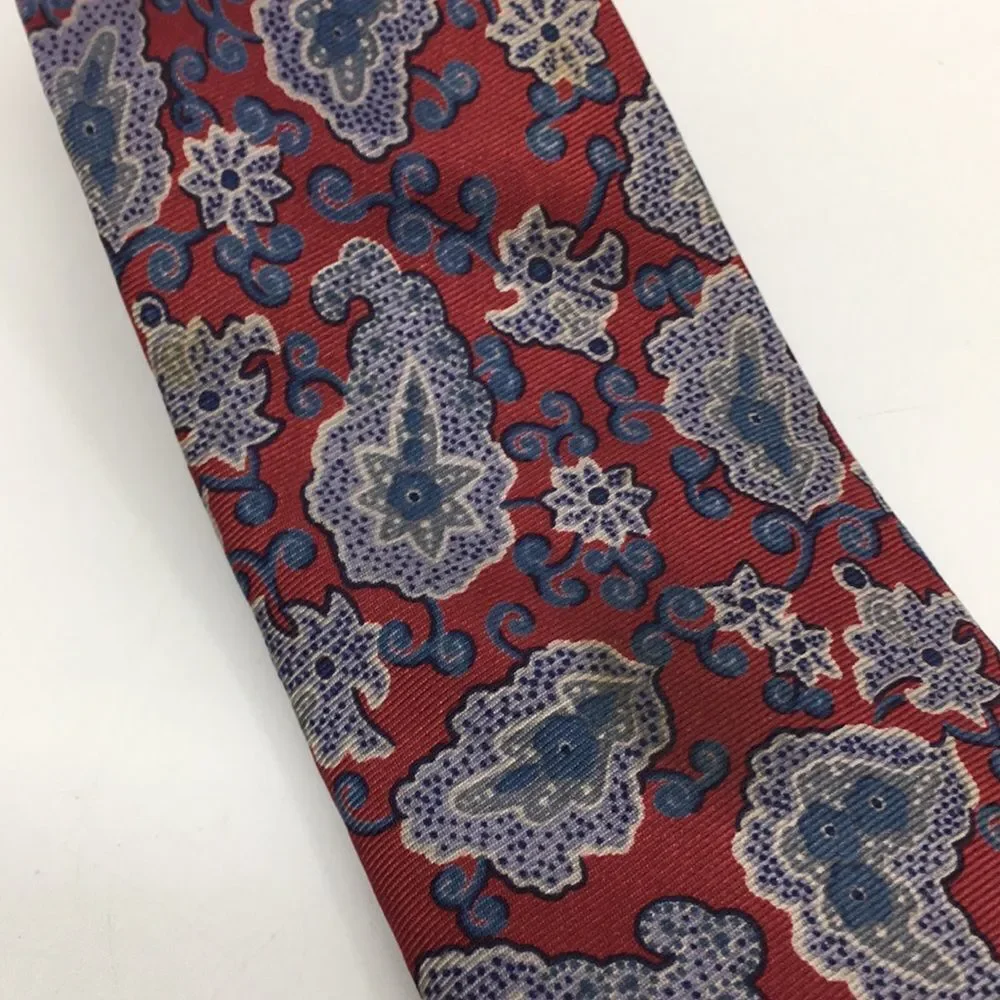 Vintage Yves Saint Laurent YSL Dark Red Blue and Gray Paisley Silk Tie